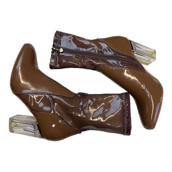 Cape Robbin Womens Patent Leather Clear Chunky Heels Ankle Bootie Brown Size 8.5 - Picture 5 of 11